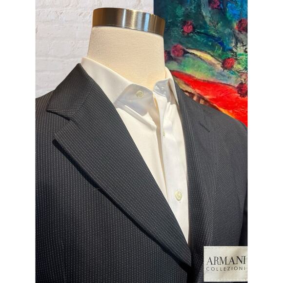 Armani Collezioni 42R 32x29 Black Subtle Dashed-Stripe Designer Mens Suit Luxury - Picture 3 of 15